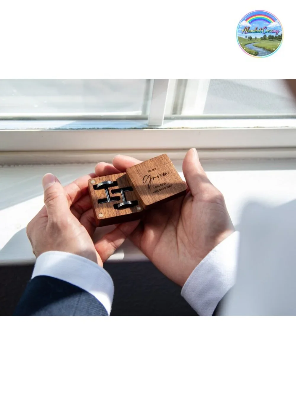 Engraved Cufflinks Stainless Steel Wood Gift Box Wedding Groom Gift